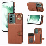 Custodia per telefono con supporto per anello a portafoglio con texture spazzolata, For Samsung Galaxy Galaxy S22 Ultra 5G, For Samsung Galaxy Galaxy S22+ 5G, For Samsung Galaxy Galaxy S22 5G
