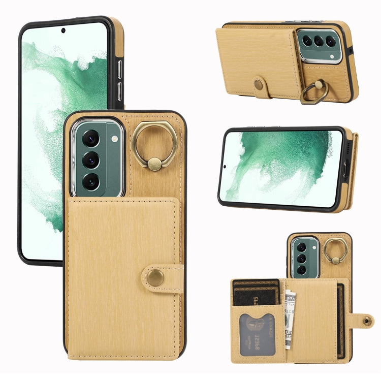 Custodia per telefono con supporto per anello a portafoglio con texture spazzolata, For Samsung Galaxy Galaxy S22 Ultra 5G, For Samsung Galaxy Galaxy S22+ 5G, For Samsung Galaxy Galaxy S22 5G