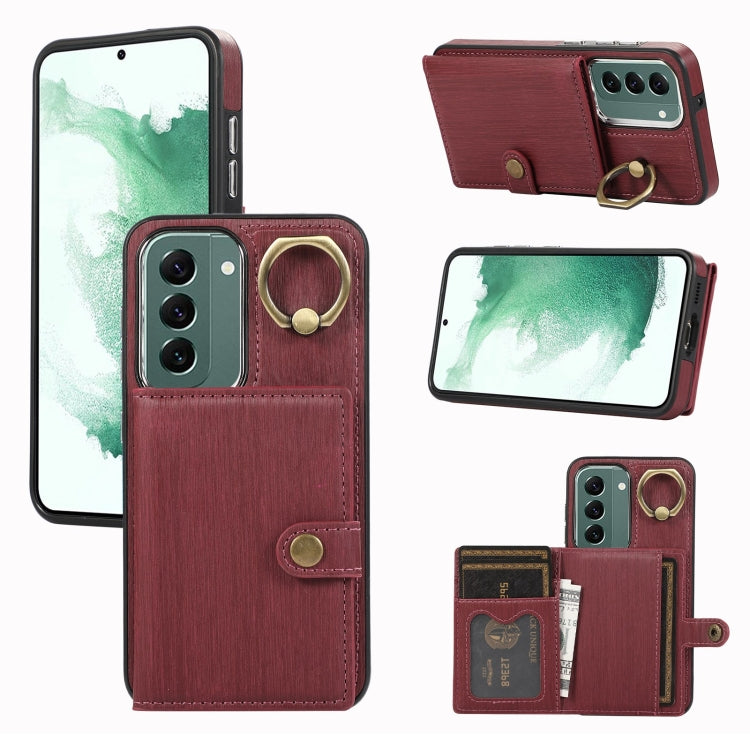 Custodia per telefono con supporto per anello a portafoglio con texture spazzolata, For Samsung Galaxy Galaxy S22 Ultra 5G, For Samsung Galaxy Galaxy S22+ 5G, For Samsung Galaxy Galaxy S22 5G