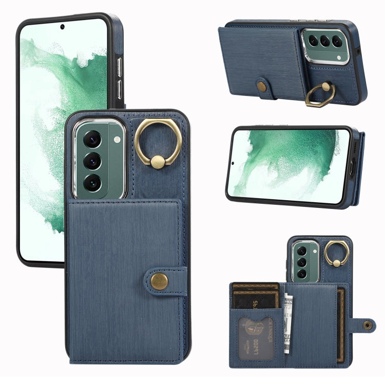 Custodia per telefono con supporto per anello a portafoglio con texture spazzolata, For Samsung Galaxy Galaxy S22 Ultra 5G, For Samsung Galaxy Galaxy S22+ 5G, For Samsung Galaxy Galaxy S22 5G