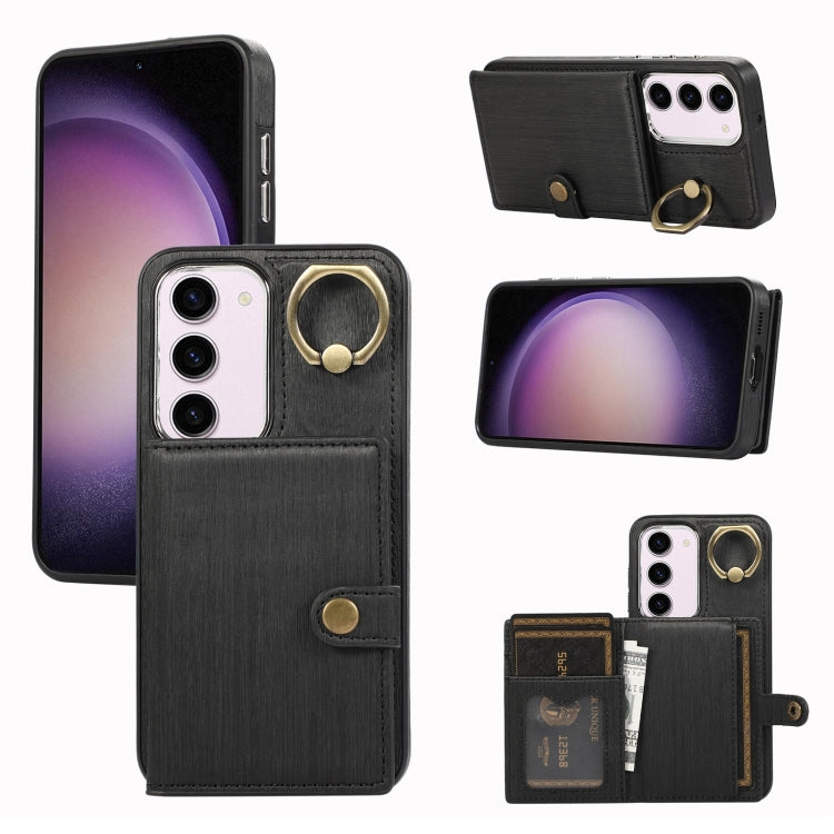 Custodia per telefono con supporto per anello a portafoglio con texture spazzolata, For Samsung Galaxy Galaxy S23 Ultra 5G, For Samsung Galaxy Galaxy S23 5G, For Samsung Galaxy A53 5G, For Samsung Galaxy A33 5G