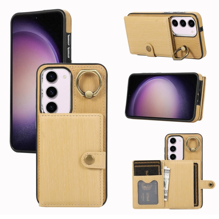 Custodia per telefono con supporto per anello a portafoglio con texture spazzolata, For Samsung Galaxy Galaxy S23 Ultra 5G, For Samsung Galaxy Galaxy S23 5G, For Samsung Galaxy A53 5G, For Samsung Galaxy A33 5G