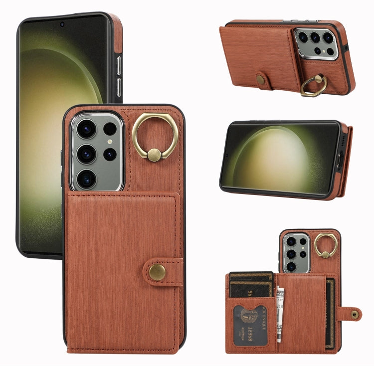 Custodia per telefono con supporto per anello a portafoglio con texture spazzolata, For Samsung Galaxy Galaxy S23 Ultra 5G, For Samsung Galaxy Galaxy S23 5G, For Samsung Galaxy A53 5G, For Samsung Galaxy A33 5G
