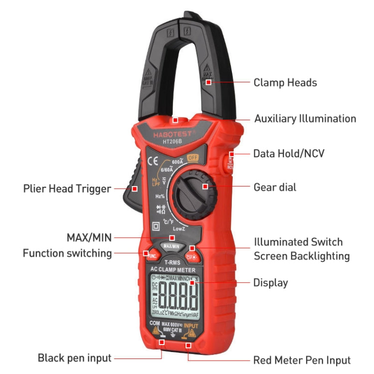 HABOTEST HT206B Multimetro digitale a pinza ad alta precisione con range automatico, HT206B