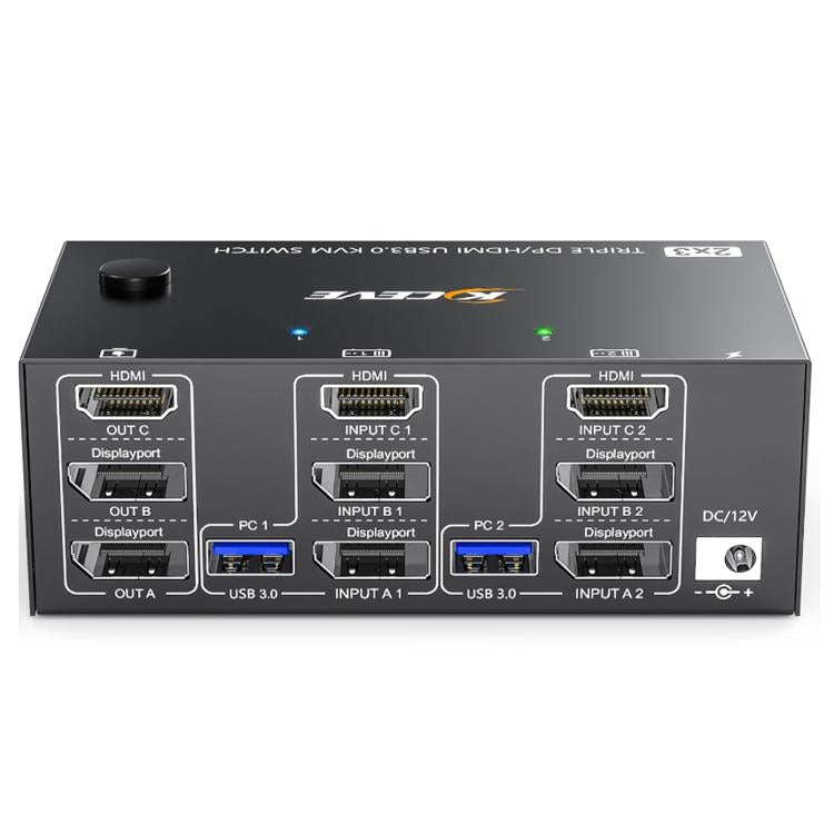 KC-KVM203DH Switch KVM per monitor tripli USB 3.0 DP+DP+HDMI 8K 30Hz, KC-KVM203DH