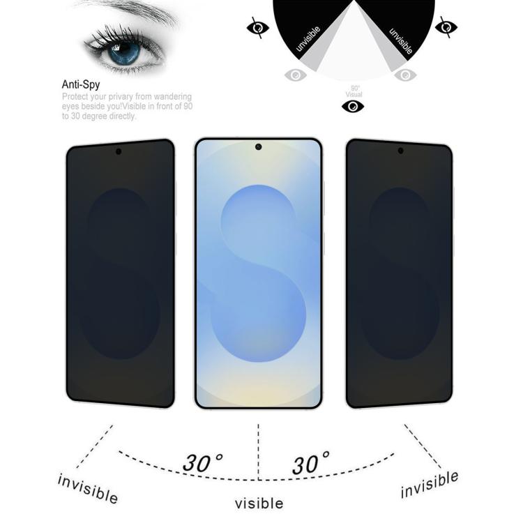 Pellicola in vetro temperato anti-peeping a copertura totale, supporta lo sblocco delle impronte digitali, For Samsung Galaxy S26+ 5G, For Samsung Galaxy S26 Edge 5G, For Samsung Galaxy S26 Ultra 5G, For Samsung Galaxy S26 5G                           ...