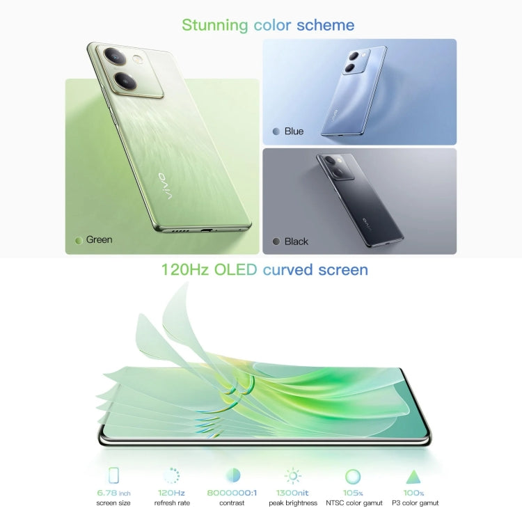 vivo Y100, Face ID/Identificazione delle impronte digitali sullo schermo, 6,78 pollici Android 13.0 OriginOS 3 Snapdragon 695 Octa Core, OTG, Rete: 5G, 8GB+128GB, 8GB+256GB, 12GB+256GB, 12GB+512GB