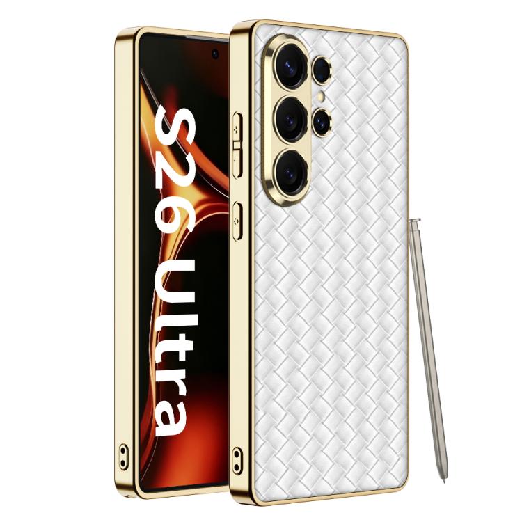 Custodia protettiva per telefono in PU galvanica con trama intrecciata GKK, For Samsung Galaxy S26 Ultra 5G, For Samsung Galaxy S24+ 5G