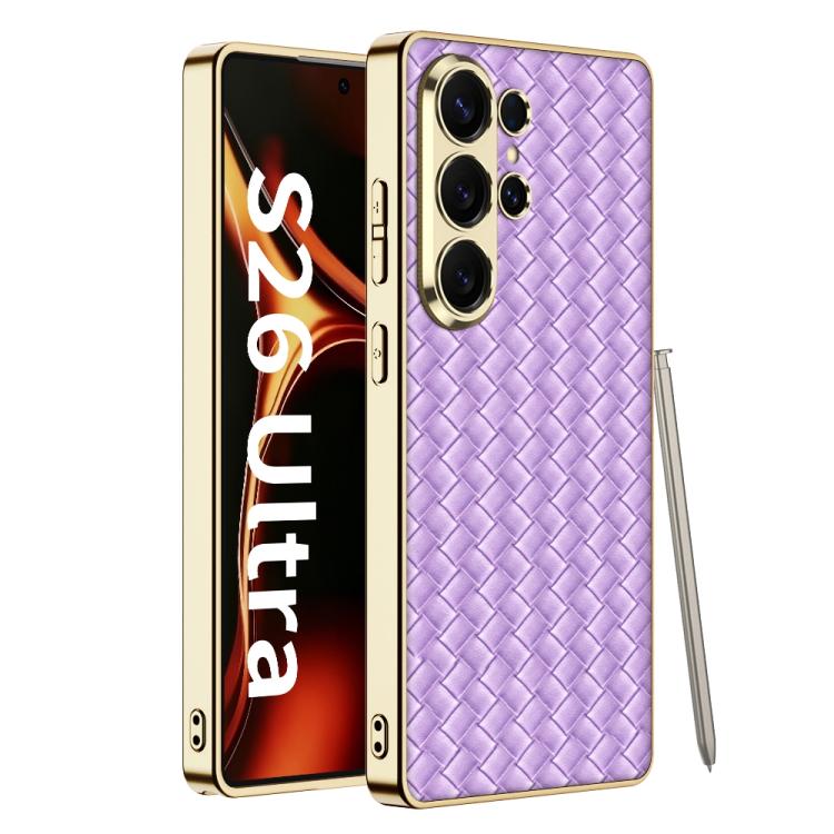 Custodia protettiva per telefono in PU galvanica con trama intrecciata GKK, For Samsung Galaxy S26 Ultra 5G, For Samsung Galaxy S24+ 5G