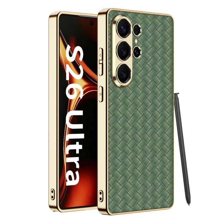 Custodia protettiva per telefono in PU galvanica con trama intrecciata GKK, For Samsung Galaxy S26 Ultra 5G, For Samsung Galaxy S24+ 5G