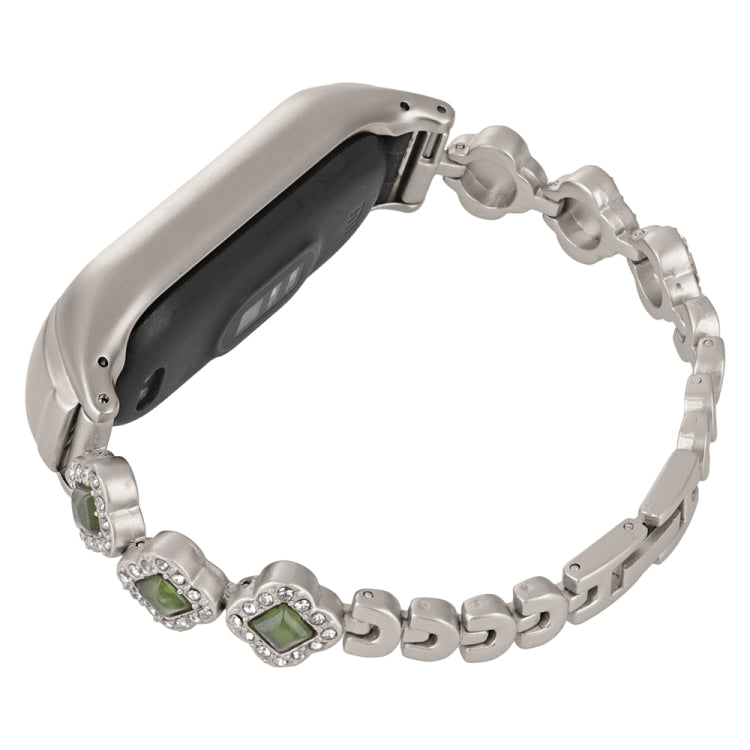 Cinturino per orologio in metallo con diamanti e quadrifoglio, For Xiaomi Mi Band 8, For Xiaomi Mi Band 7, For Xiaomi Mi Band 6 / 5