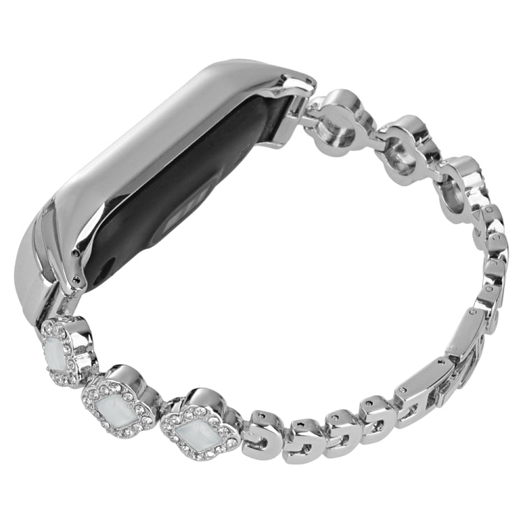 Cinturino per orologio in metallo con diamanti e quadrifoglio, For Xiaomi Mi Band 8, For Xiaomi Mi Band 7, For Xiaomi Mi Band 6 / 5