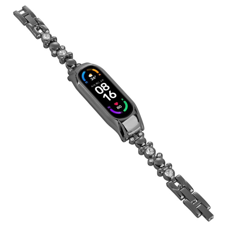 Cinturino per orologio in metallo con diamanti con orsetto carino, For Xiaomi Mi Band 8, For Xiaomi Mi Band 7, For Xiaomi Mi Band 6 / 5