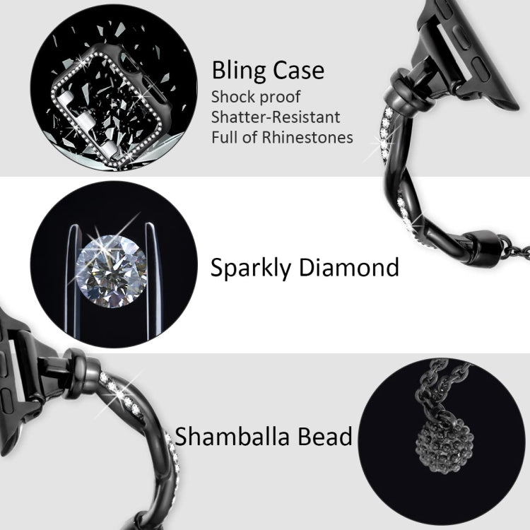 Bracciale intrecciato con cinturino in metallo con diamanti, For Apple Watch SE 2022 40mm, For Apple Watch SE 2022 44mm, For Apple Watch Series 7 41mm, For Apple Watch Series 7 45mm