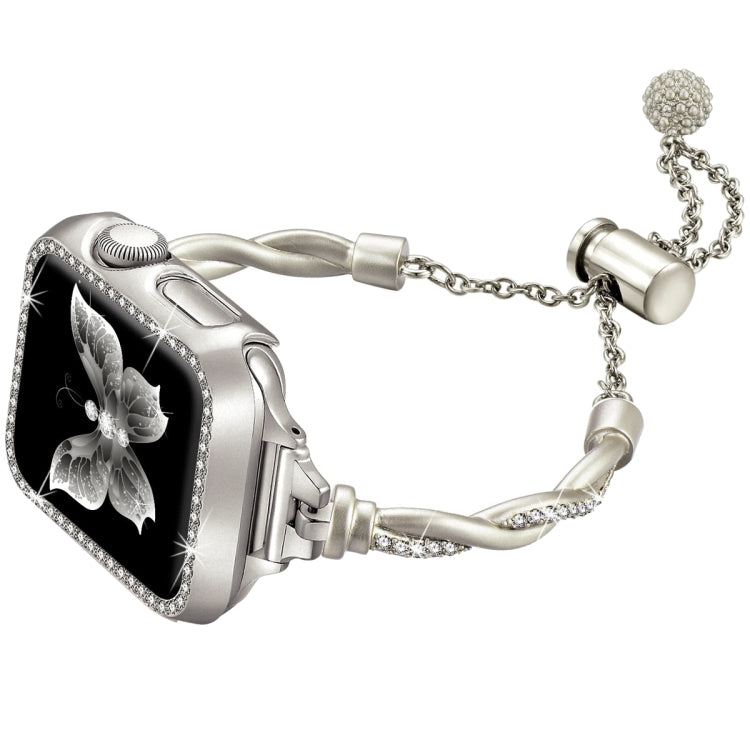 Bracciale intrecciato con cinturino in metallo con diamanti, For Apple Watch SE 2022 40mm, For Apple Watch SE 2022 44mm, For Apple Watch Series 7 41mm, For Apple Watch Series 7 45mm