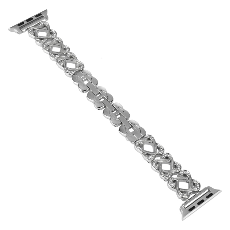 Cinturino per orologio in metallo con diamanti incrociati con cuori, For Apple Watch SE 2022 40mm, For Apple Watch SE 2022 44mm, For Apple Watch Series 7 41mm, For Apple Watch Series 7 45mm