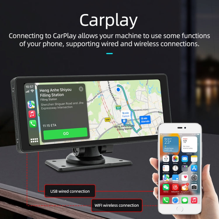 B5303R Lettore MP5 per auto portatile da 10,26 pollici Supporto registratore di guida integrato CarPlay / Android Auto, B5303R