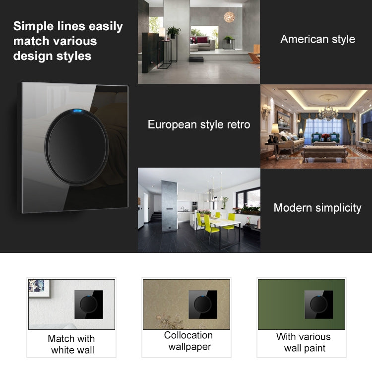 Pannello interruttori in vetro temperato LED rotondo da 86 mm, vetro rotondo nero, One Open Dual Control, Two Billing Control, Two Open Dual Control, Three Billing Control, Three Open Dual Control, Four Billing Control, Four Open Dual Control          ...