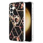 Custodia antiurto in TPU con motivo floreale in marmo con giunzione galvanica con supporto per anello con strass, For Samsung Galaxy S25 Ultra 5G, For Samsung Galaxy S24 Ultra 5G, For Samsung Galaxy S24+ 5G, For Samsung Galaxy S24 5G