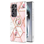 Custodia antiurto in TPU con motivo floreale in marmo con giunzione galvanica con supporto per anello con strass, For Samsung Galaxy S25 Ultra 5G, For Samsung Galaxy S24 Ultra 5G, For Samsung Galaxy S24+ 5G, For Samsung Galaxy S24 5G