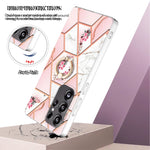 Custodia antiurto in TPU con motivo floreale in marmo con giunzione galvanica con supporto per anello con strass, For Samsung Galaxy S25 Ultra 5G, For Samsung Galaxy S24 Ultra 5G, For Samsung Galaxy S24+ 5G, For Samsung Galaxy S24 5G