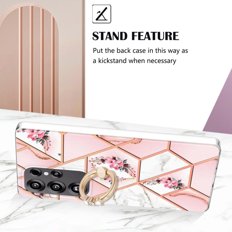 Custodia antiurto in TPU con motivo floreale in marmo con giunzione galvanica con supporto per anello con strass, For Samsung Galaxy S25 Ultra 5G, For Samsung Galaxy S24 Ultra 5G, For Samsung Galaxy S24+ 5G, For Samsung Galaxy S24 5G