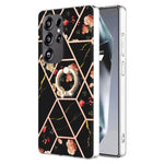 Custodia antiurto in TPU con motivo floreale in marmo con giunzione galvanica con supporto per anello con strass, For Samsung Galaxy S25 Ultra 5G, For Samsung Galaxy S24 Ultra 5G, For Samsung Galaxy S24+ 5G, For Samsung Galaxy S24 5G