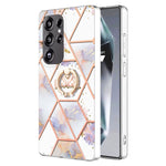 Custodia antiurto in TPU con motivo floreale in marmo con giunzione galvanica con supporto per anello con strass, For Samsung Galaxy S25 Ultra 5G, For Samsung Galaxy S24 Ultra 5G, For Samsung Galaxy S24+ 5G, For Samsung Galaxy S24 5G