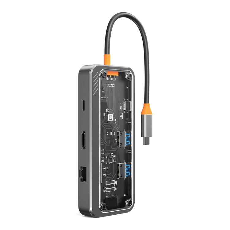 SW8V 8 in 1 da tipo C a 2xUSB-C+USB3.0+USB2.0+HDMI+RJ45+1xSD/TF Docking station HUB, SW8V