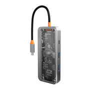 SW8V 8 in 1 da tipo C a 2xUSB-C+USB3.0+USB2.0+HDMI+RJ45+1xSD/TF Docking station HUB, SW8V