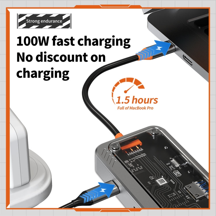 SW8V 8 in 1 da tipo C a 2xUSB-C+USB3.0+USB2.0+HDMI+RJ45+1xSD/TF Docking station HUB, SW8V
