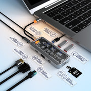 SW10V 10 in 1 da tipo C a PD+USB3.0+2xUSB2.0+HDMI+VGA+RJ45+1xSD/TF+Audio 3.5 HUB Docking Station, SW10V