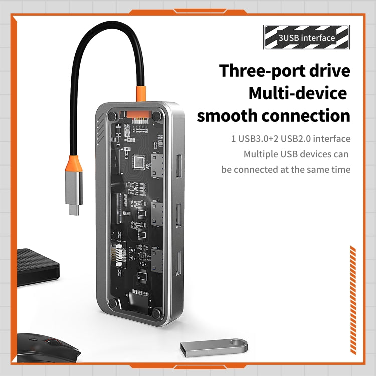 SW10V 10 in 1 da tipo C a PD+USB3.0+2xUSB2.0+HDMI+VGA+RJ45+1xSD/TF+Audio 3.5 HUB Docking Station, SW10V
