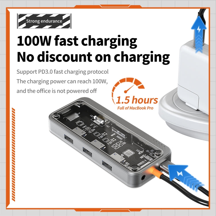 SW10V 10 in 1 da tipo C a PD+USB3.0+2xUSB2.0+HDMI+VGA+RJ45+1xSD/TF+Audio 3.5 HUB Docking Station, SW10V