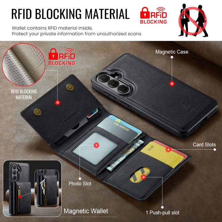 Custodia per telefono in pelle staccabile con scheda multipla RFID serie DG.MING M5, For Galaxy S26+ 5G, For Galaxy S26 Ultra 5G, For Galaxy S26 5G, For Samsung Galaxy S25 FE 5G