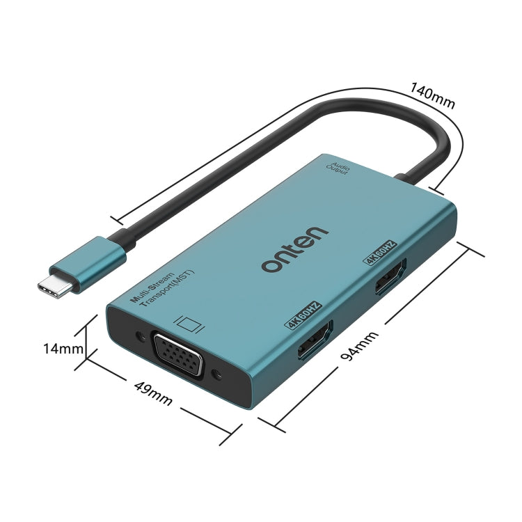 Adattatore Onten M206 4 in 1 Tipo C a doppio HDMI VGA 3,5 mm