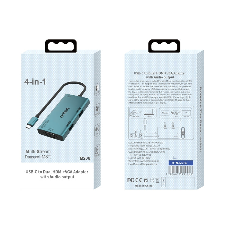 Adattatore Onten M206 4 in 1 Tipo C a doppio HDMI VGA 3,5 mm