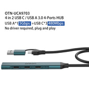 Onten UCA9703S Docking station USB 3.0 4 in 2 + da tipo C a 3 tipi C + HUB USB, UCA9703S, UCA9703
