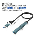 Onten UCA9703S Docking station USB 3.0 4 in 2 + da tipo C a 3 tipi C + HUB USB, UCA9703S, UCA9703