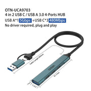 Onten UCA9703S Docking station USB 3.0 4 in 2 + da tipo C a 3 tipi C + HUB USB, UCA9703S, UCA9703