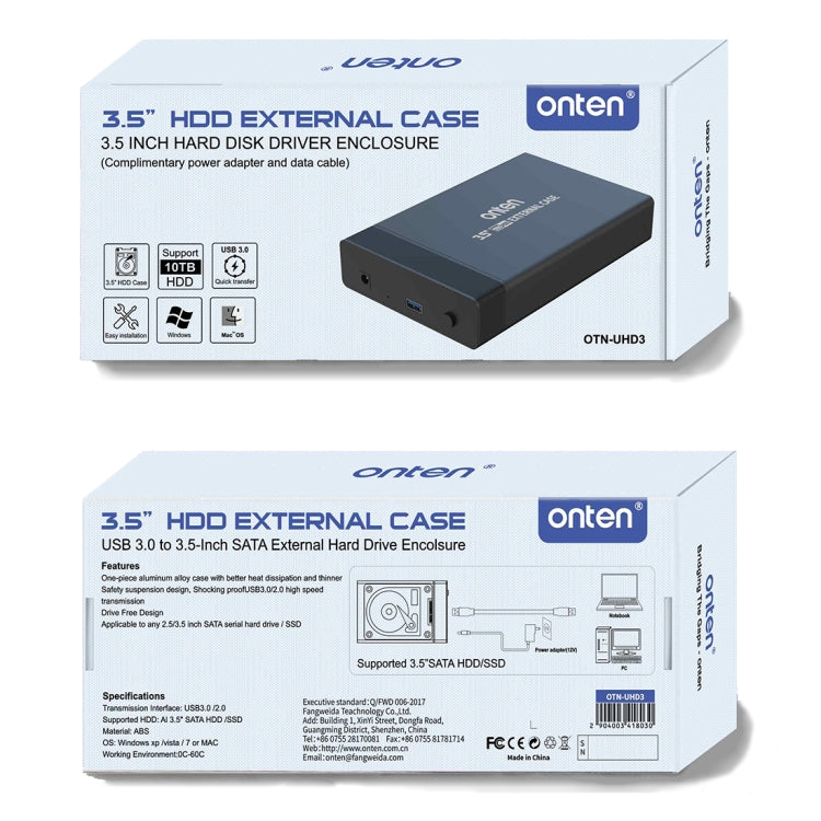 Onten UHD3 Custodia per disco rigido esterno HDD USB 3.0 da 3,5 pollici, US Plug