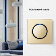 Pannello interruttori in vetro temperato LED rotondo da 86 mm, vetro rotondo dorato, One Open Dual Control, Two Billing Control, Two Open Dual Control, Three Billing Control, Three Open Dual Control, Four Billing Control, Four Open Dual Control        ...