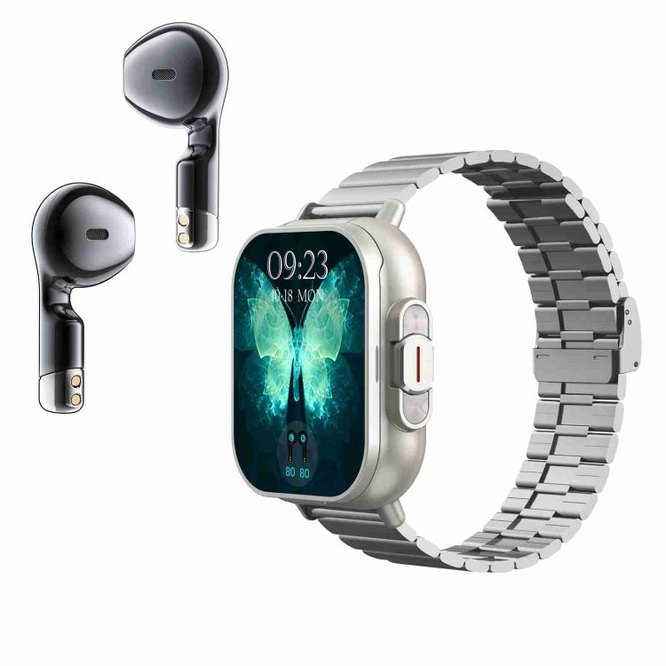 D8 2.01 pollici 2 in 1 auricolare Bluetooth orologio intelligente con cinturino in acciaio, supporto monitoraggio sanitario / NFC, Steel Band (Black), Steel Band (Silver)