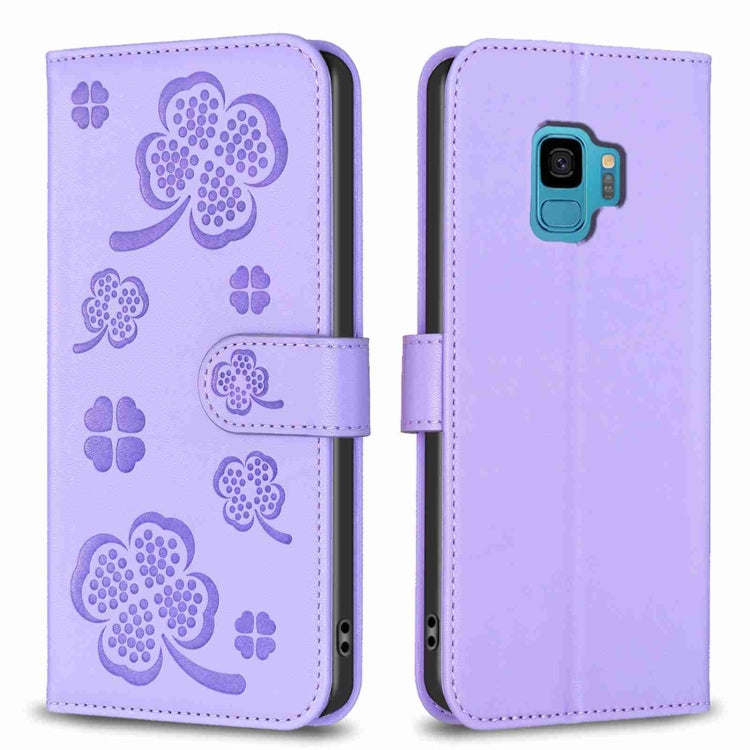 Custodia per telefono in pelle goffrata a quattro foglie, For Samsung Galaxy S9