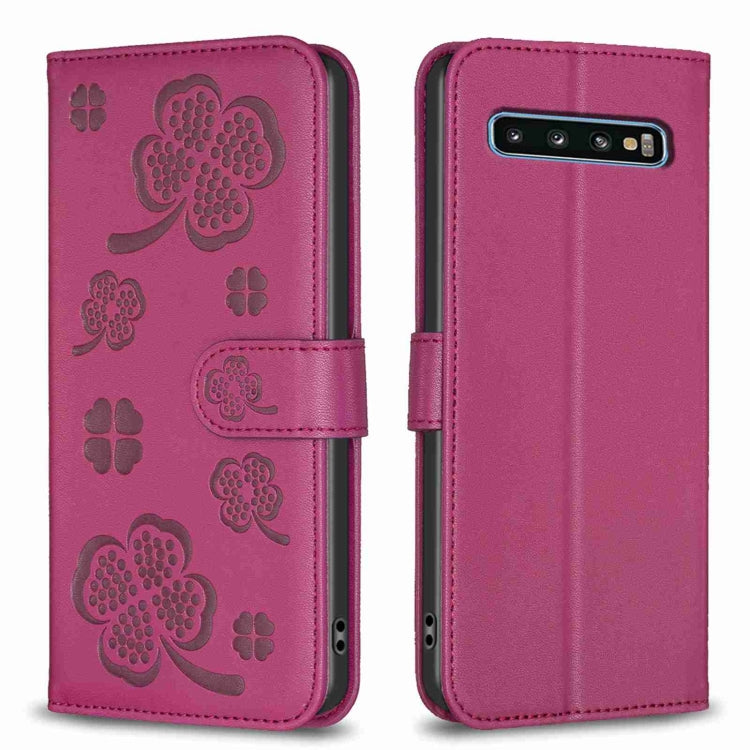 Custodia per telefono in pelle goffrata a quattro foglie, For Samsung Galaxy A50, For Samsung Galaxy S10+, For Samsung Galaxy S10, For Samsung Galaxy S9+