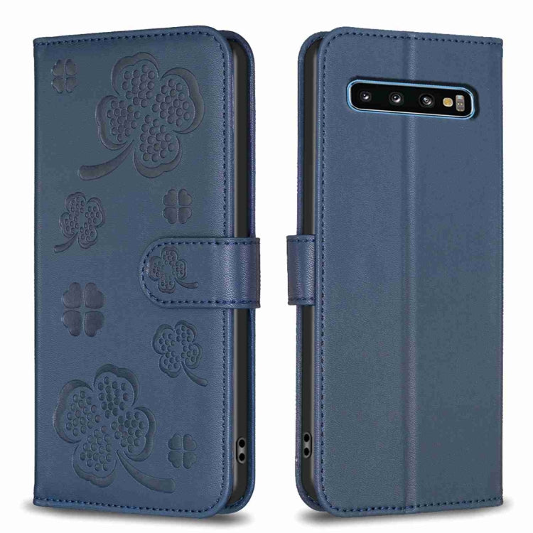 Custodia per telefono in pelle goffrata a quattro foglie, For Samsung Galaxy A50, For Samsung Galaxy S10+, For Samsung Galaxy S10, For Samsung Galaxy S9+