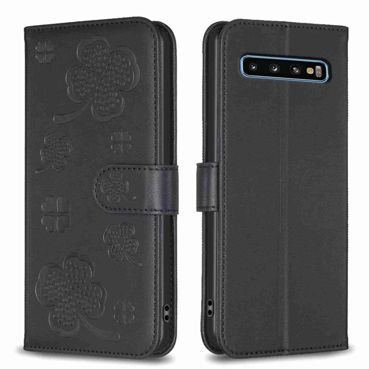 Custodia per telefono in pelle goffrata a quattro foglie, For Samsung Galaxy A50, For Samsung Galaxy S10+, For Samsung Galaxy S10, For Samsung Galaxy S9+