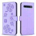 Custodia per telefono in pelle goffrata a quattro foglie, For Samsung Galaxy A50, For Samsung Galaxy S10+, For Samsung Galaxy S10, For Samsung Galaxy S9+