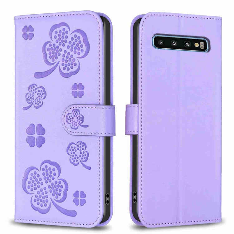 Custodia per telefono in pelle goffrata a quattro foglie, For Samsung Galaxy A50, For Samsung Galaxy S10+, For Samsung Galaxy S10, For Samsung Galaxy S9+
