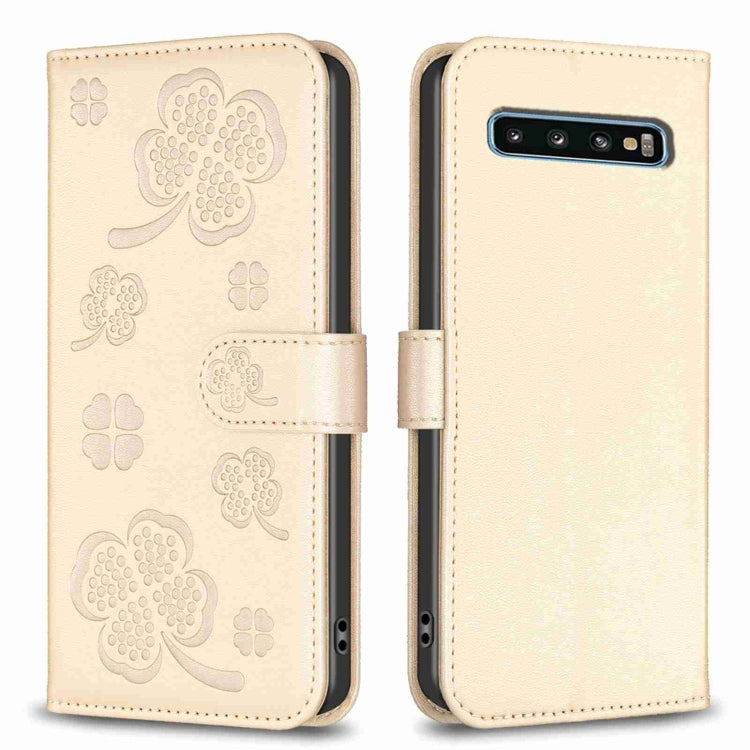 Custodia per telefono in pelle goffrata a quattro foglie, For Samsung Galaxy A50, For Samsung Galaxy S10+, For Samsung Galaxy S10, For Samsung Galaxy S9+